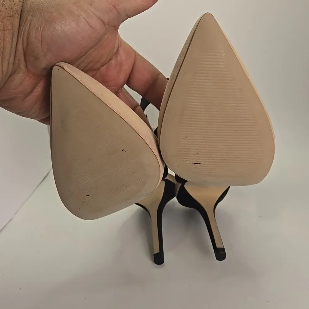 Luxe by JustFab Keane Black and Tan Pointed-Toe Suede Stilettos Heels Sz 8 Chic